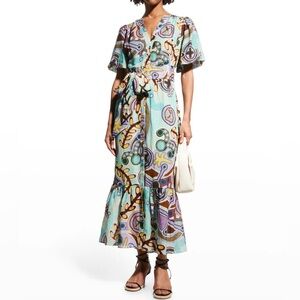 NWT Marie Oliver Barby Abstract Print Seersucker Linen Blend Maxi Dress - 4